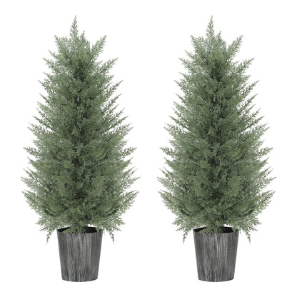 HOMCOM 90cm Artificial Cypress Trees Set of 2 standing side by side against a white background