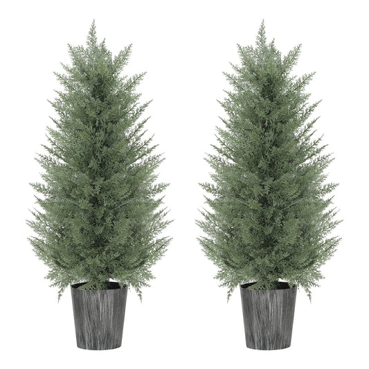 HOMCOM 90cm Artificial Cypress Trees Set of 2 standing side by side against a white background