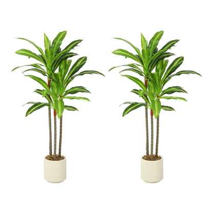HOMCOM 90cm Lifelike Fake Tree with two plants in cream pots