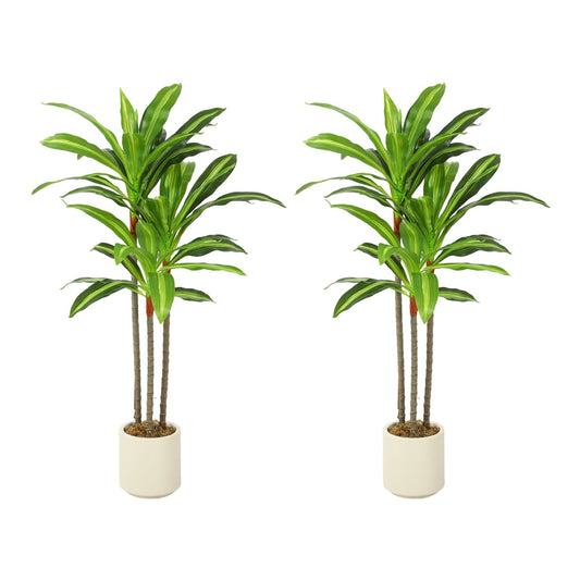 HOMCOM 90cm Lifelike Fake Tree with two plants in cream pots