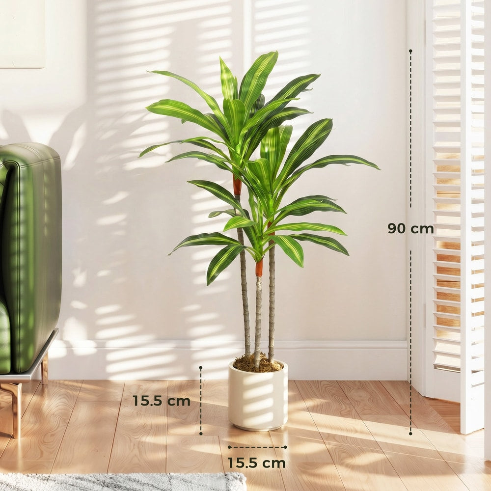The artificial dracaena tree with dimensions indicated