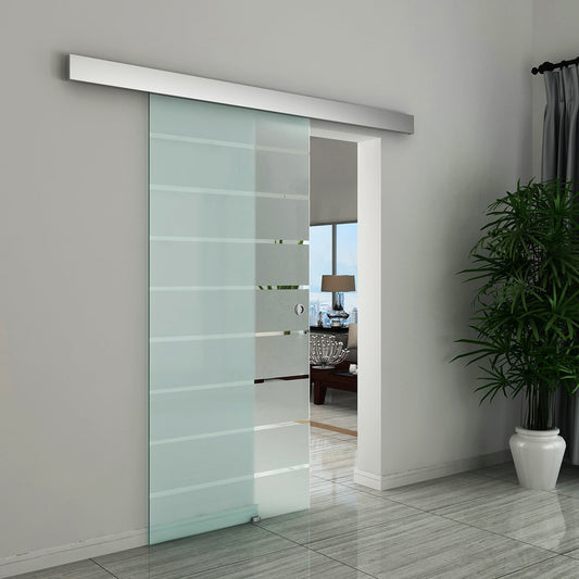 The sliding glass door installed in a modern room, open to reveal a living area