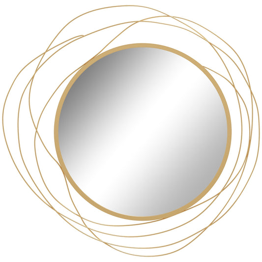 HOMCOM Abstract Metal Wire Wall Mirror with a gold tone abstract metal wire frame surrounding a circular mirror