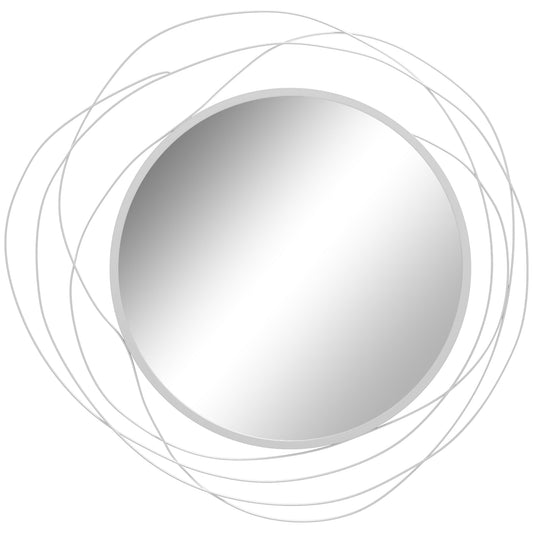 HOMCOM Abstract Metal Wire Wall Mirror featuring a central round glass with a swirling wire frame