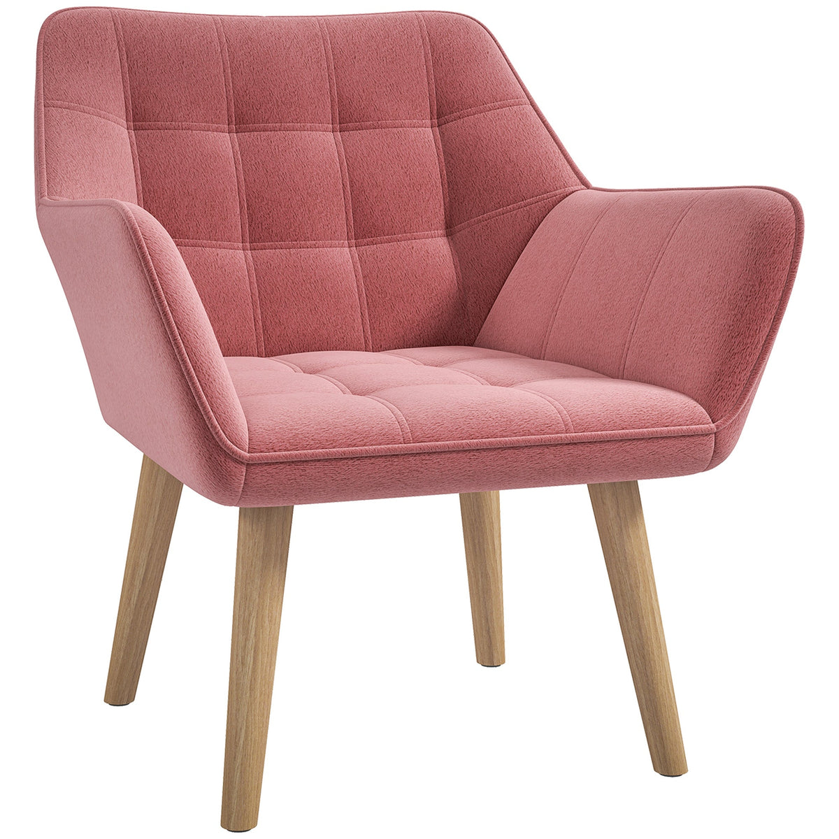 HOMCOM Accent Chair in pink with wide arms and wooden legs on a plain white background