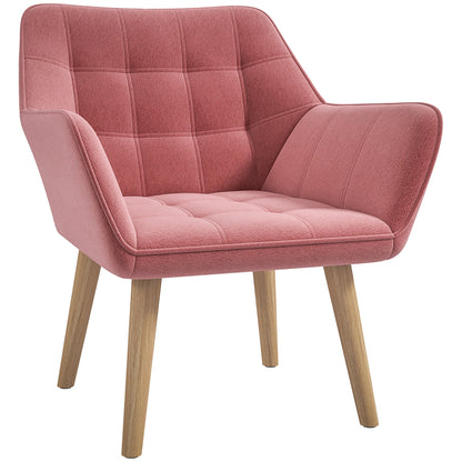 HOMCOM Accent Chair in pink with wide arms and wooden legs on a plain white background