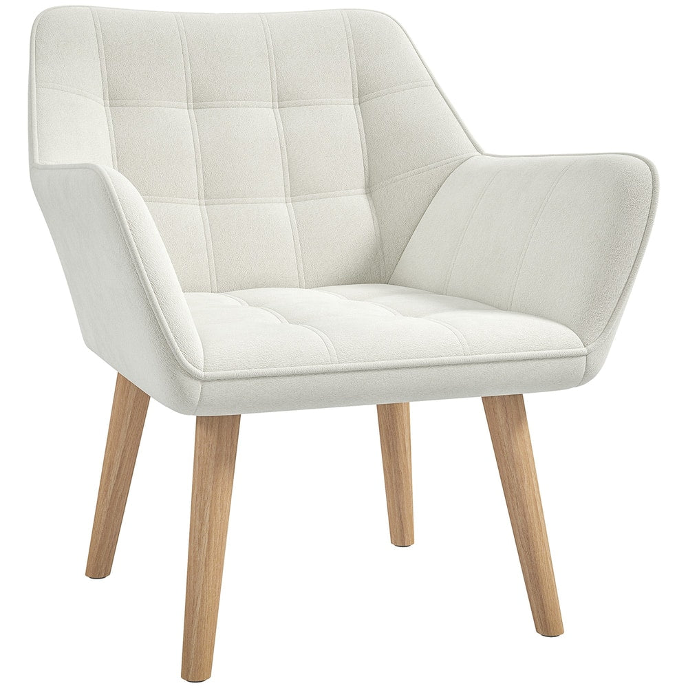 HOMCOM Accent Chair in cream white with a tufted seat and backrest on light wooden legs