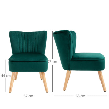 Dimensions of the green fabric armchair shown with height and width measurements