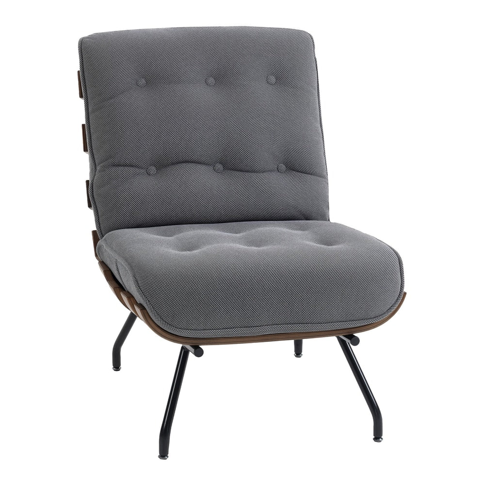 HOMCOM Accent Chair in dark grey fabric with a slatted wooden surround and black metal legs