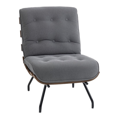 HOMCOM Accent Chair in dark grey fabric with a slatted wooden surround and black metal legs