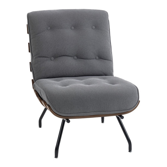 HOMCOM Accent Chair in dark grey fabric with a slatted wooden surround and black metal legs