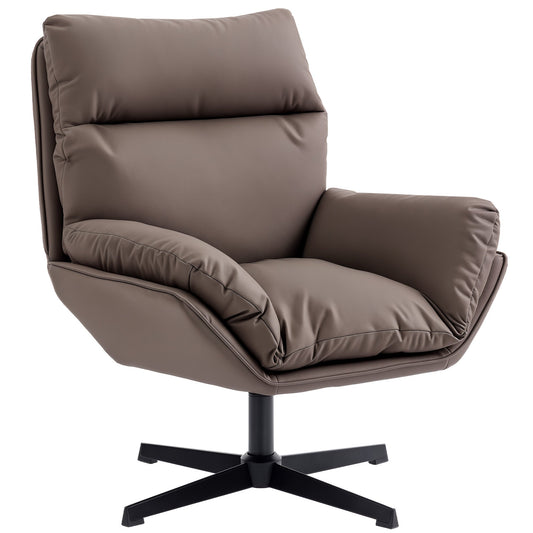 HOMCOM Accent Chair in dark brown with a padded seat and a black four-legged swivel base