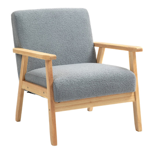 HOMCOM Modern Armchair with grey cashmere upholstery and light wooden frame on a white background