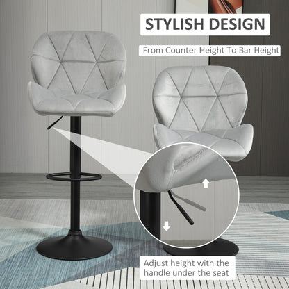 The upholstered bar stool with a close up showing the lever used to adjust the seat height