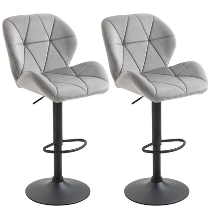 HOMCOM Adjustable Bar Stools Set of 2 with light grey upholstered seats and black metal bases