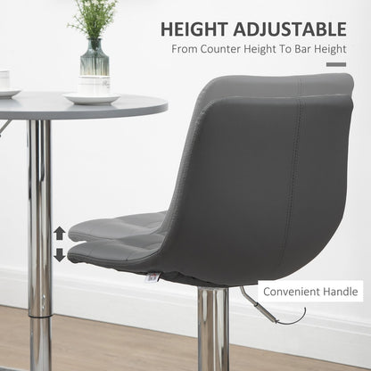 Close up of the height adjustment lever on a grey PU leather bar stool