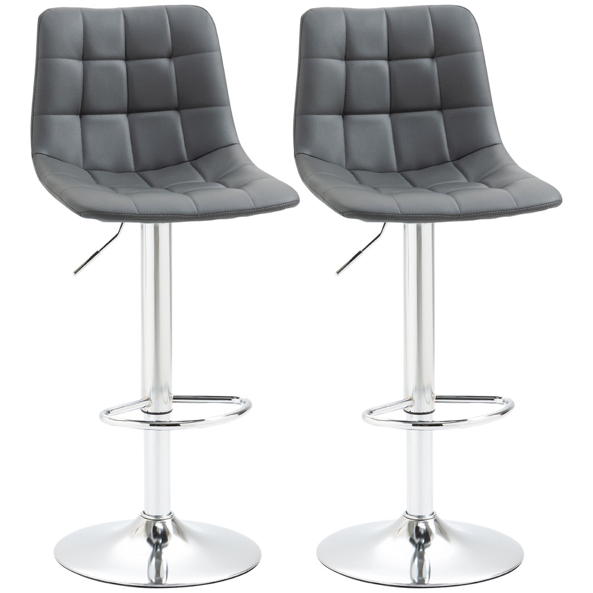 HOMCOM Adjustable Bar Stools Set of 2 in grey PU leather with tufted seats and chrome bases