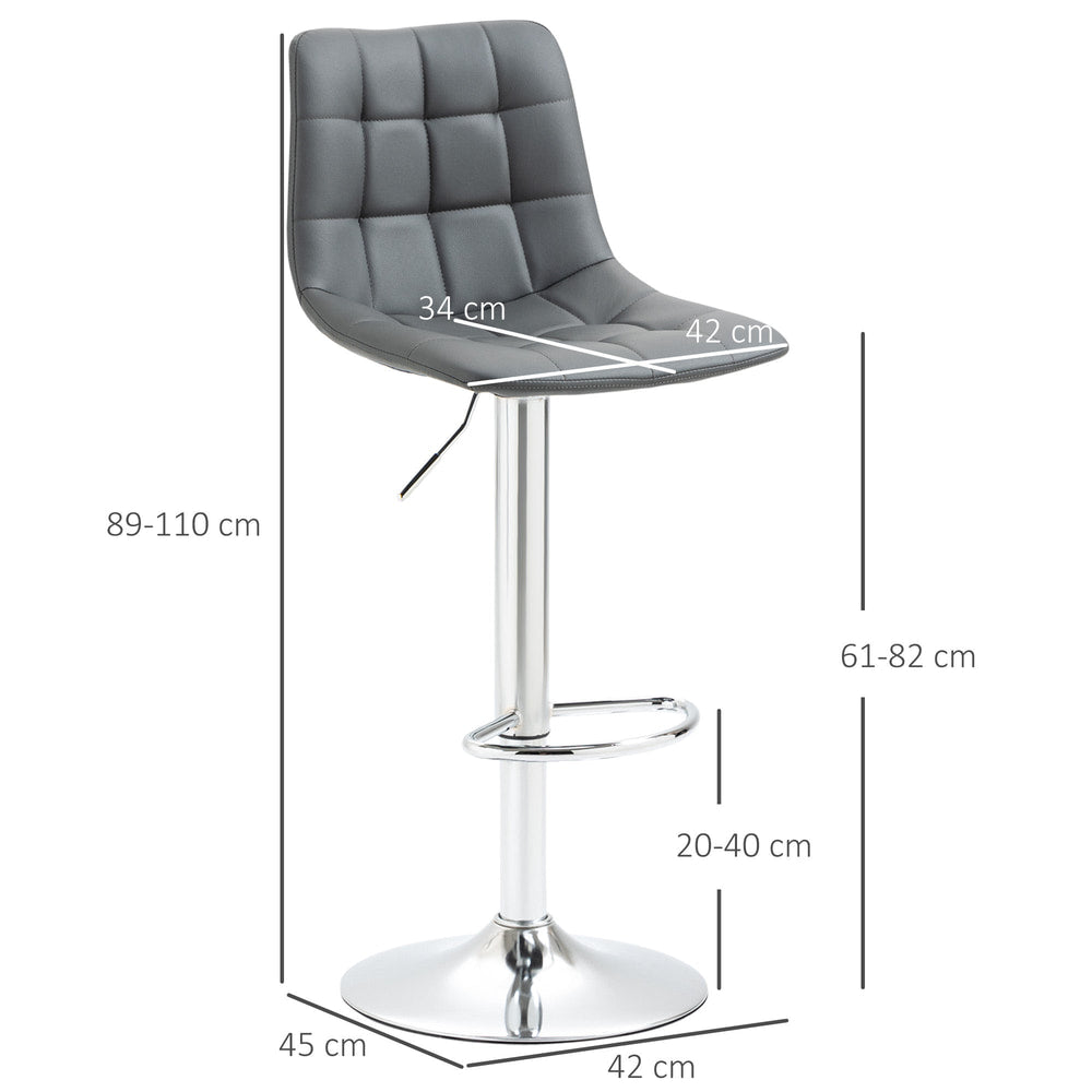 Dimensions diagram for the grey PU leather bar stools with chrome bases
