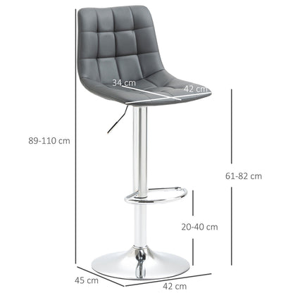 Dimensions diagram for the grey PU leather bar stools with chrome bases