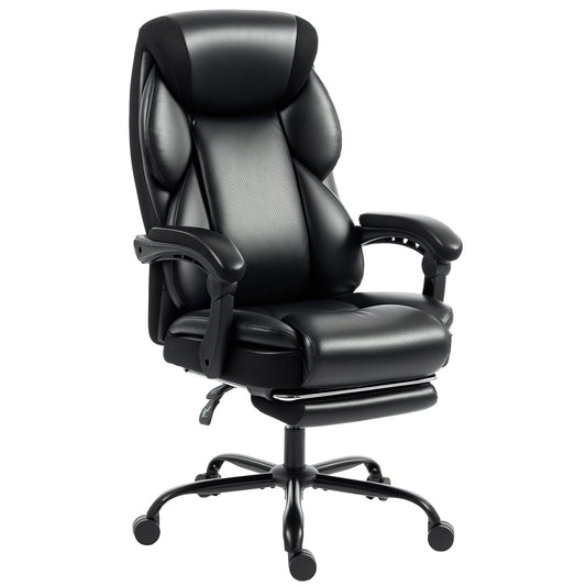 HOMCOM Adjustable Office Chair in black, a reclining computer desk chair with footrest and armrests
