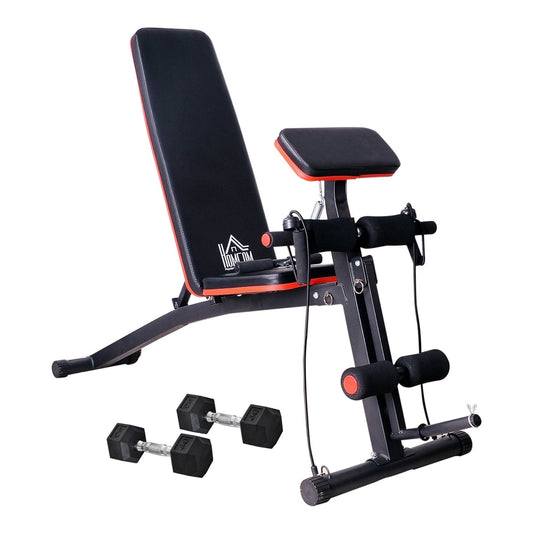 HOMCOM Adjustable Reclined Dumbbell Bench Weight with two 4kg dumbbells on the floor