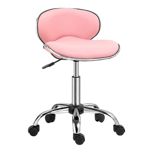 HOMCOM Adjustable Rolling Swivel Beauty Salon Chair in pink with a backrest and chrome base with wheels