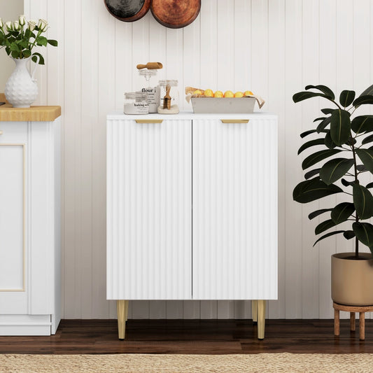 HOMCOM Adjustable Shelf Sideboard, white storage cabinet with gold legs in a kitchen setting