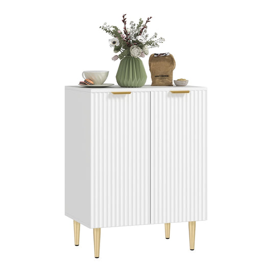 HOMCOM Adjustable Shelf Sideboard in white with gold legs and ribbed doors