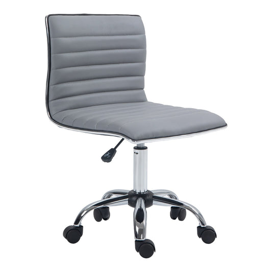 HOMCOM Armless Task Desk Chair in light grey faux leather with a chrome base and wheels