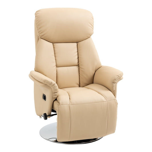 HOMCOM Adjustable Swivel Recliner in beige with a chrome base and integrated footrest
