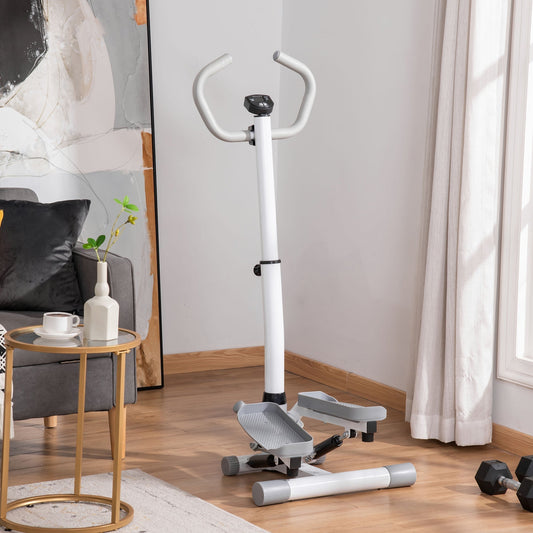 The white and grey twist stepper exercise machine in a room with furniture