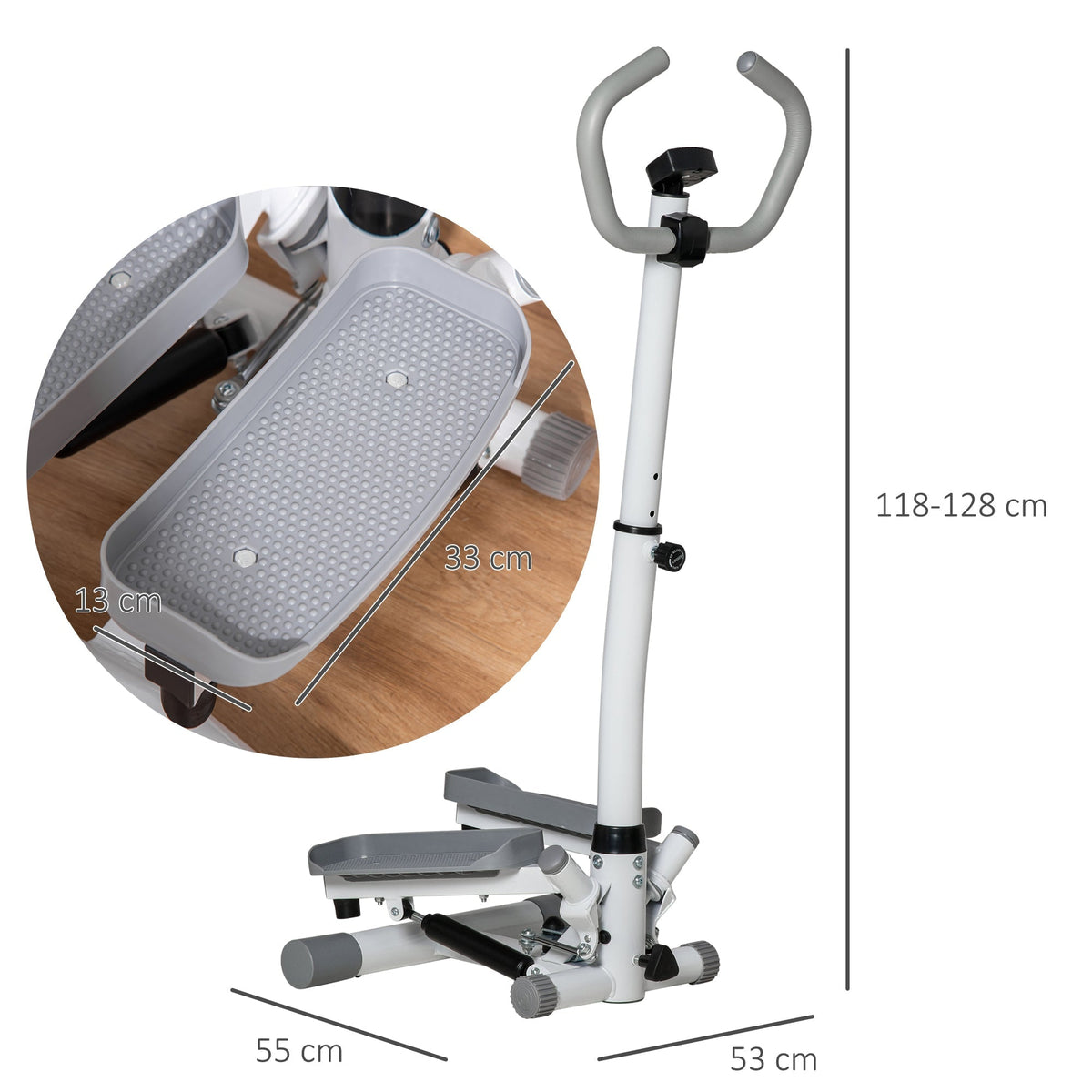 The twist stepper exercise machine with dimensions shown