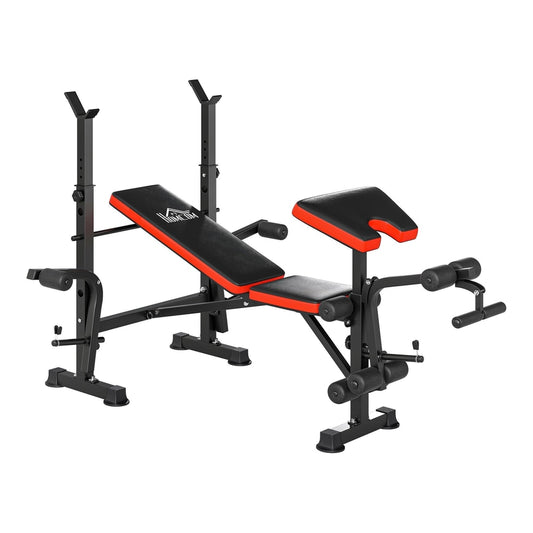 HOMCOM Adjustable Weight Bench with Leg Extension in black and red on a white background