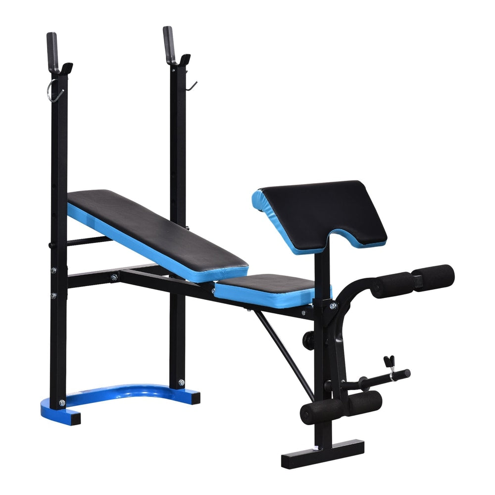 HOMCOM Adjustable Weight Bench with a barbell rack and leg developer attachment on a white background