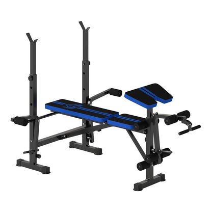 HOMCOM Adjustable Weight Bench with Leg Extension in blue and black on a white background