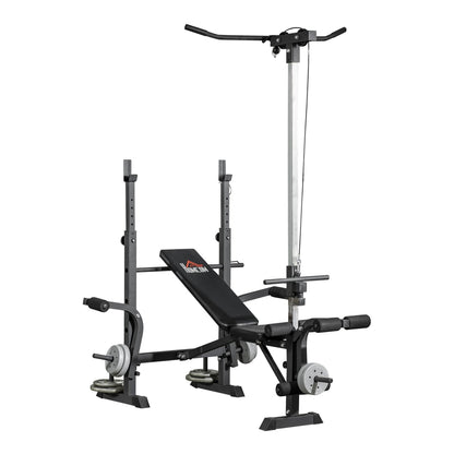 HOMCOM Adjustable Weight Bench with Pulley System, a versatile home gym machine with multiple exercise attachments