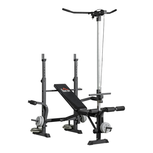 HOMCOM Adjustable Weight Bench with Pulley System, a versatile home gym machine with multiple exercise attachments