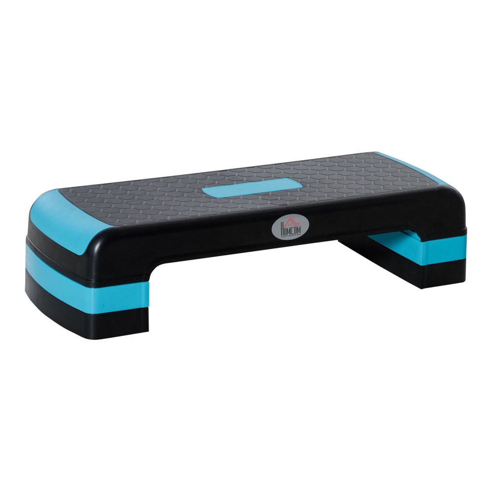 HOMCOM Aerobic Step with 3-Level Adjustable Heights, a black and blue exercise step