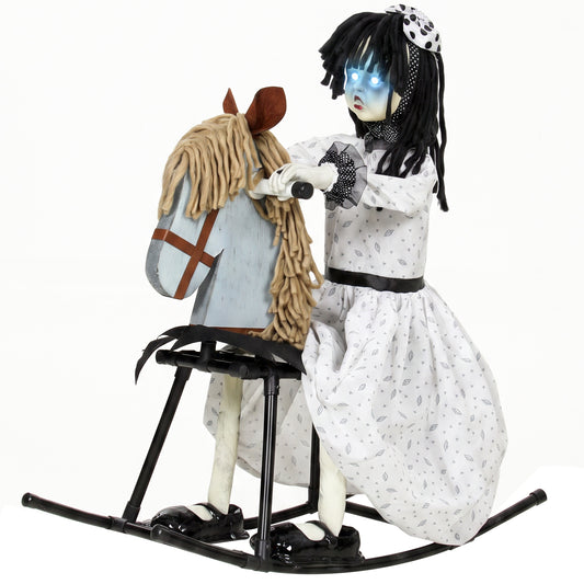 HOMCOM Animated Halloween Girl Riding Horse in White