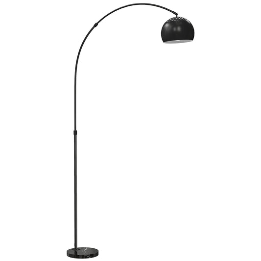 HOMCOM Arc Floor Lamp with a black faux marble base and a curved black metal arm