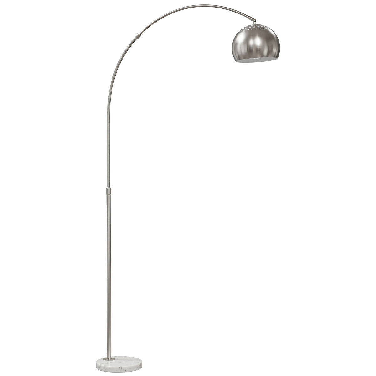 HOMCOM Arc Floor Lamp with a silver tone finish and a faux black marble base