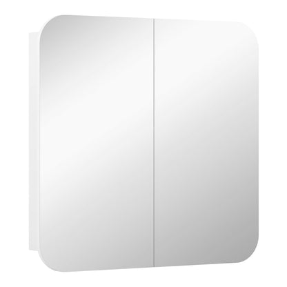 HOMCOM Arched Bathroom Mirror Cabinet with Adjustable Shelves, a white cabinet with two mirrored doors