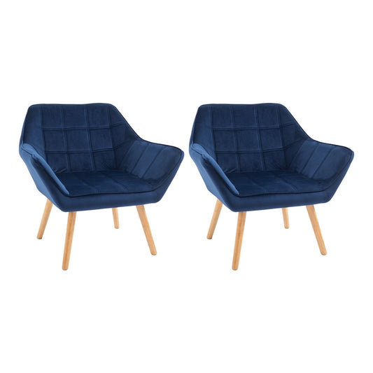 HOMCOM Armchair Accent Chair in blue velvet with wooden legs, shown as a set of two