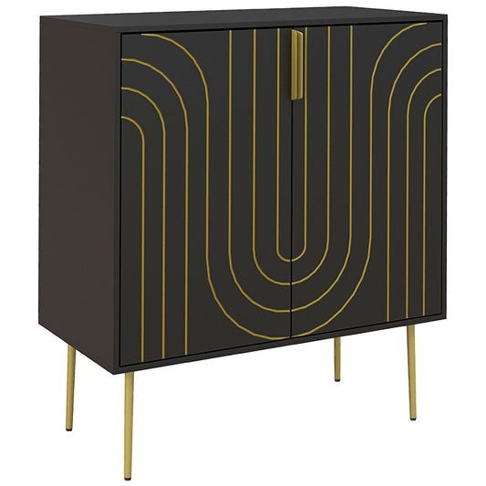 HOMCOM Art Deco Inspired Sideboard, a black cabinet with gold curved line details and gold legs