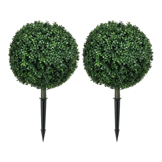 HOMCOM Artificial Boxwood Trees w/ Ground Stake shown as a pair of ball shaped topiary plants
