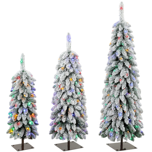 HOMCOM Artificial Christmas Tree Set of 3 in Green and White