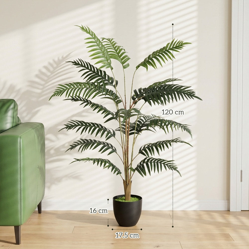 Artificial fern topiary tree with dimensions indicated for height and pot width