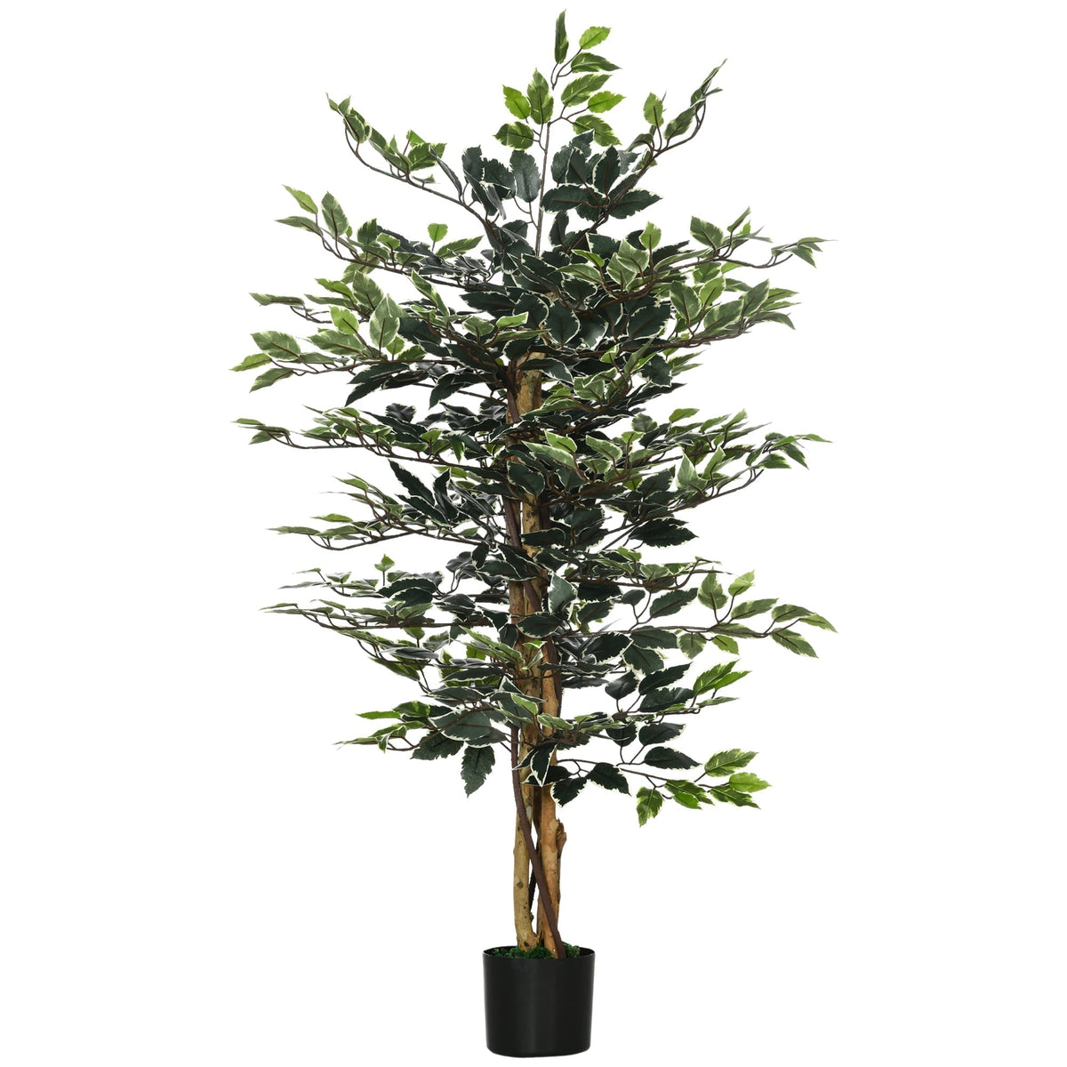 HOMCOM 4.5ft Ficus Artificial Plant with Realistic Leaves, a tall green plant in a black pot