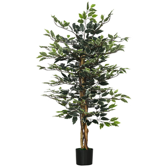 HOMCOM 4.5ft Ficus Artificial Plant with Realistic Leaves, a tall green plant in a black pot