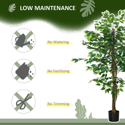 Infographic highlighting the low maintenance benefits of the artificial ficus tree